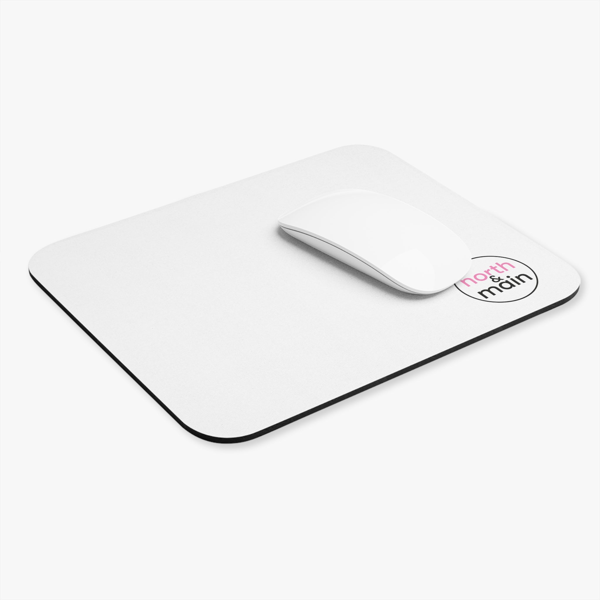 Mouse Pad — Minimal White Desk Mousepad with 'north & main' Logo
