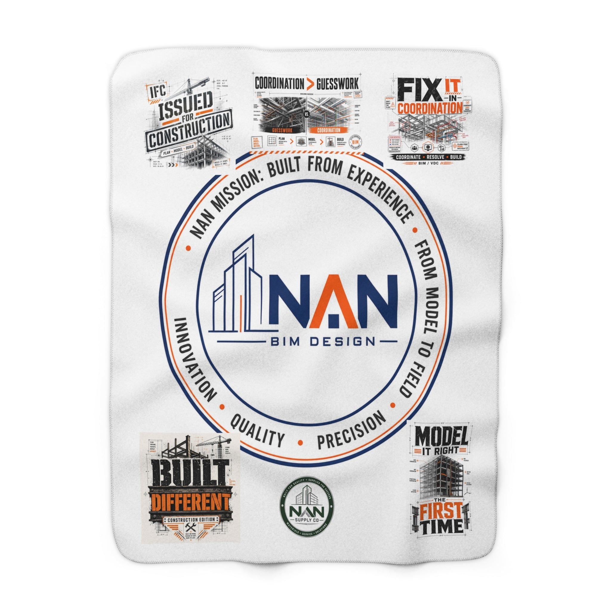 Sherpa Fleece Blanket — NAN BIM Design Logo Plush Throw for Construction Professionals