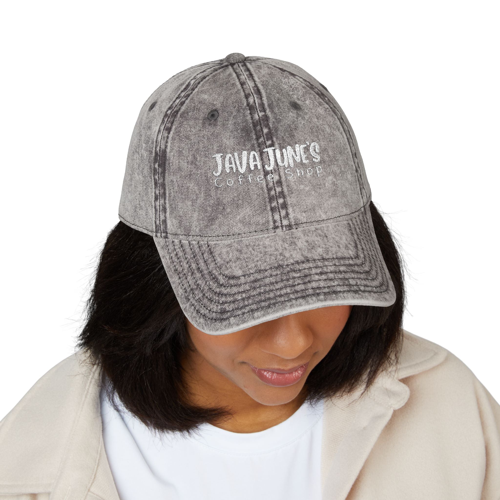 DRAFT Vintage Embroidered Baseball Cap — "Java Juno Coffeehouse" Washed Cotton