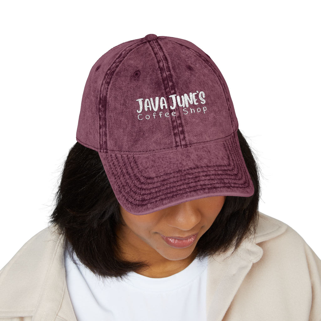 DRAFT Vintage Embroidered Baseball Cap — "Java Juno Coffeehouse" Washed Cotton