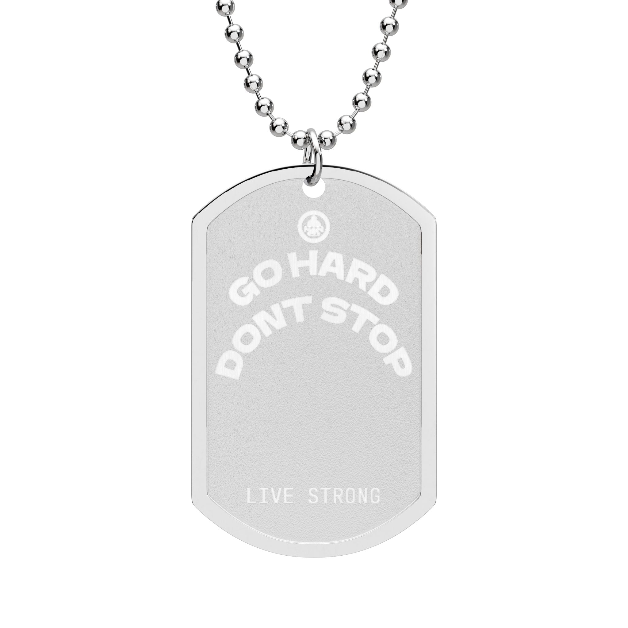 "Go Hard Don’t Stop" Engraved Dog Tag Necklace — Motivational Pendant for Athletes & Fitness Lovers