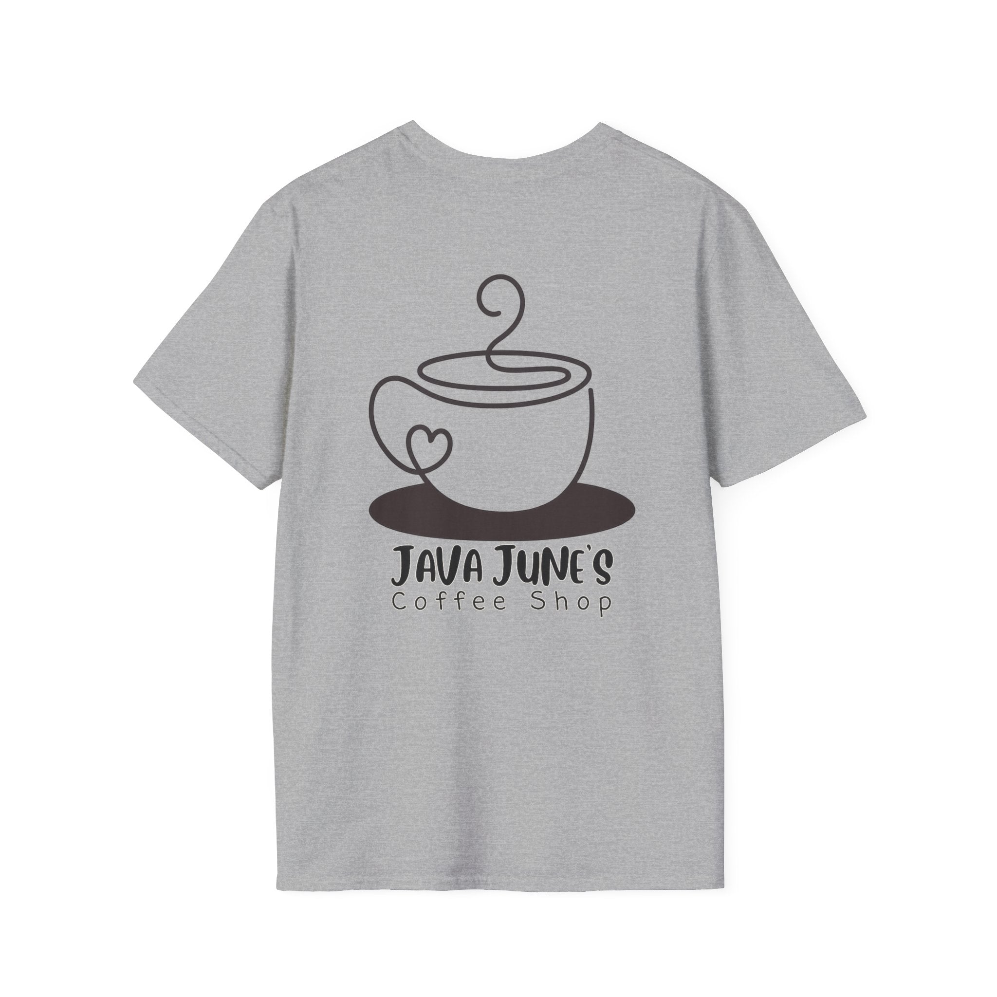 Coffee Shop Logo T-Shirt — "Java June's Coffee Shop" Minimal Chest Print