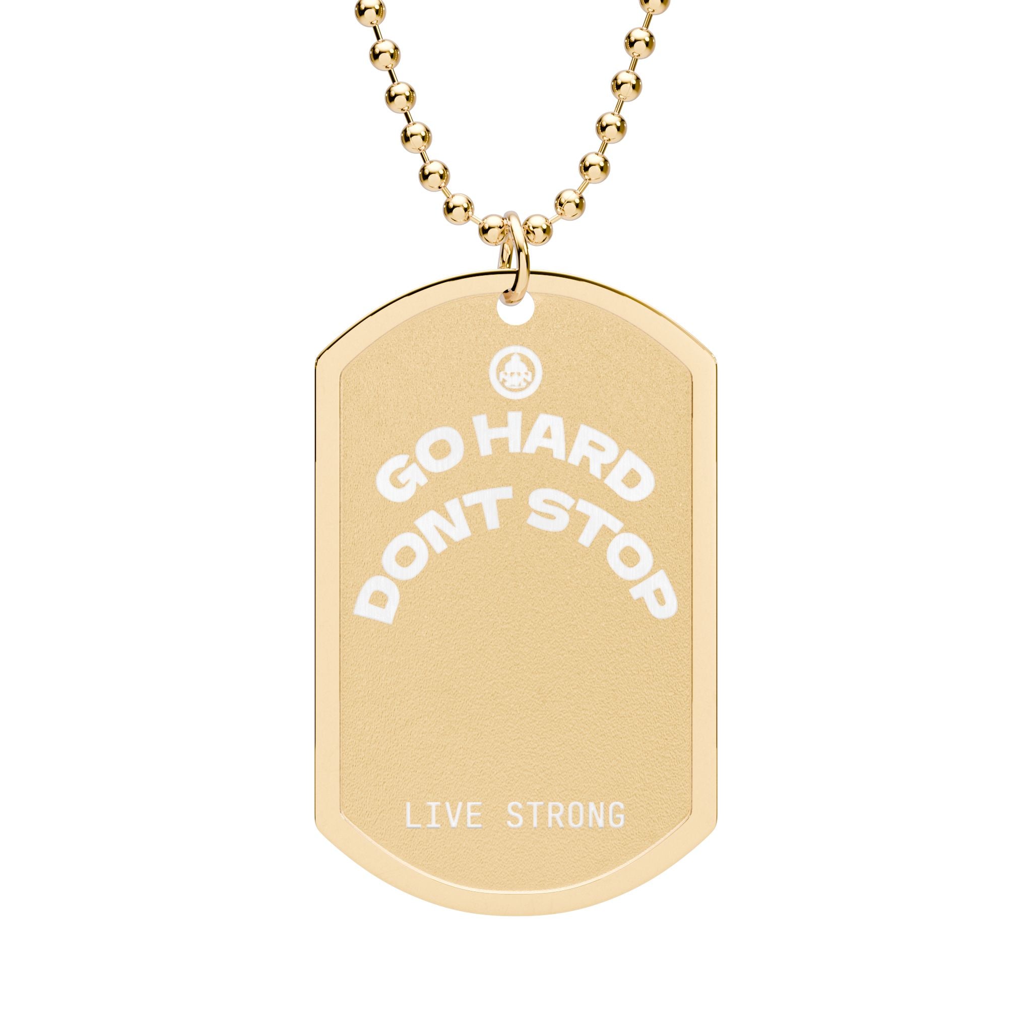 "Go Hard Don’t Stop" Engraved Dog Tag Necklace — Motivational Pendant for Athletes & Fitness Lovers