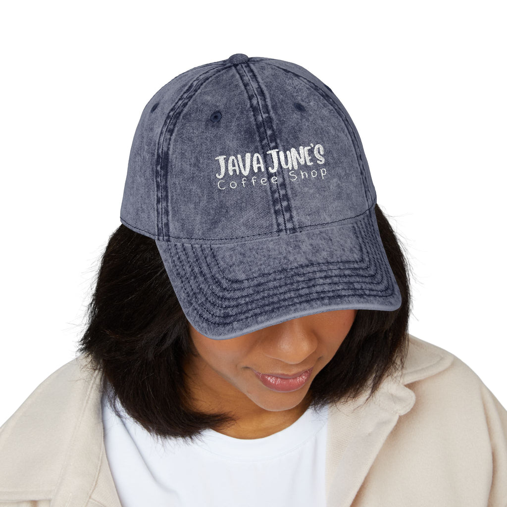 DRAFT Vintage Embroidered Baseball Cap — "Java Juno Coffeehouse" Washed Cotton