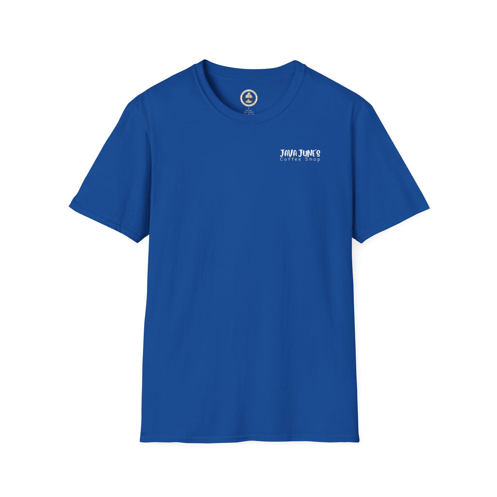 Coffee Shop Logo T-Shirt — "Java June's Coffee Shop" Minimal Chest Print