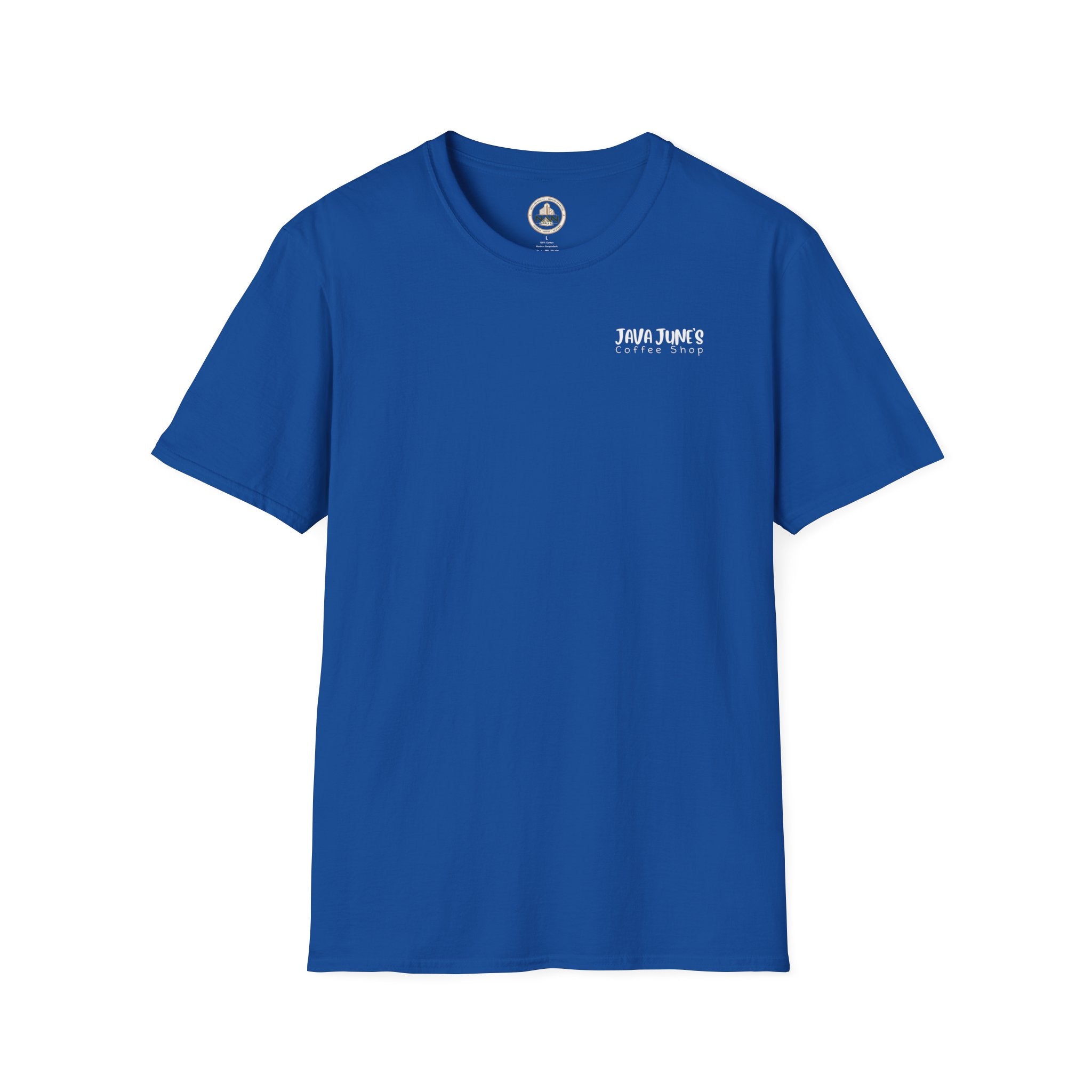 Coffee Shop Logo T-Shirt — "Java June's Coffee Shop" Minimal Chest Print