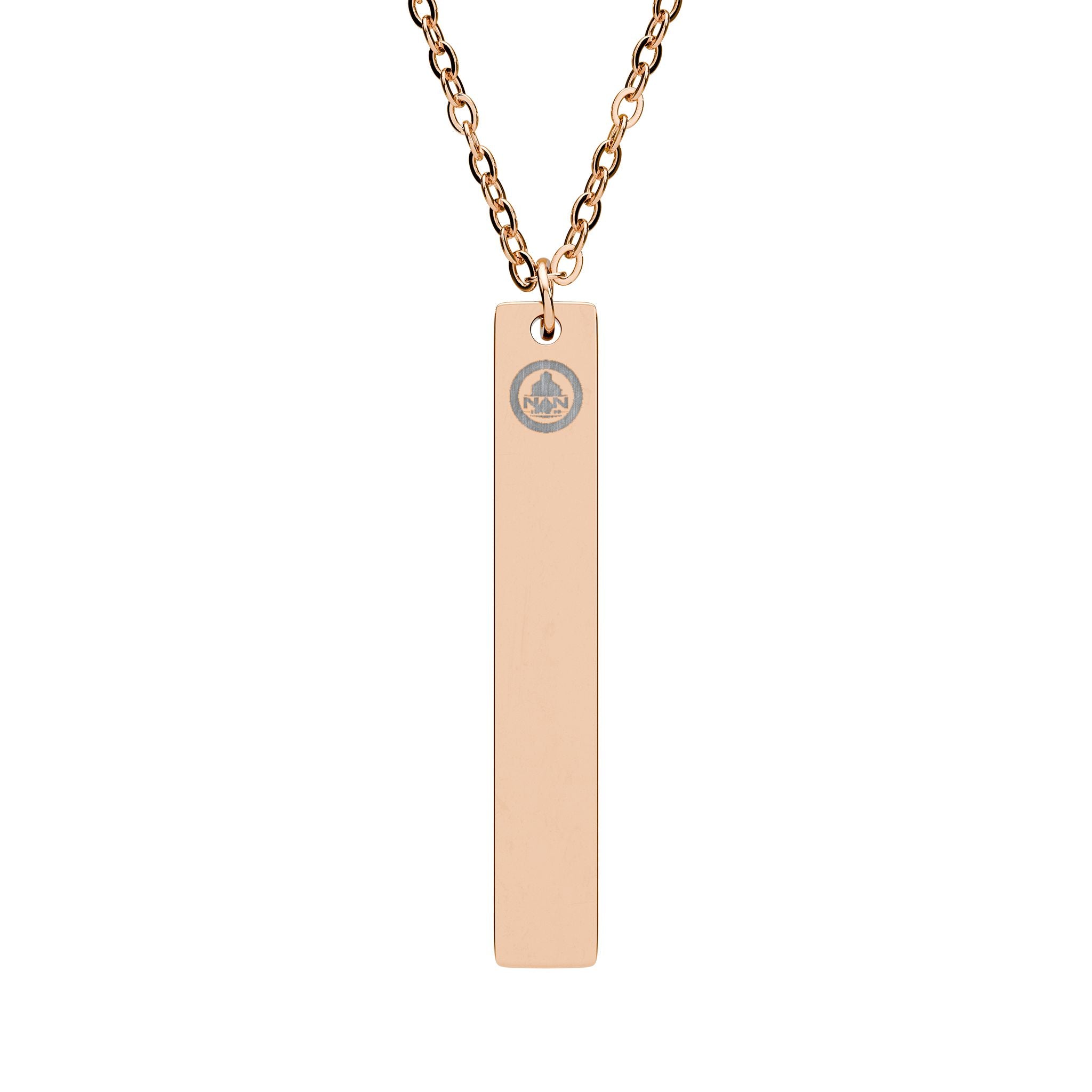 Engravable Vertical Bar Necklace — Personalized Slim Pendant with Accent Stud