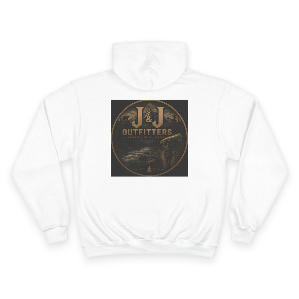 J&J Outfitters Champion Hoodie — Vintage Outdoor Fishing Logo Pullover