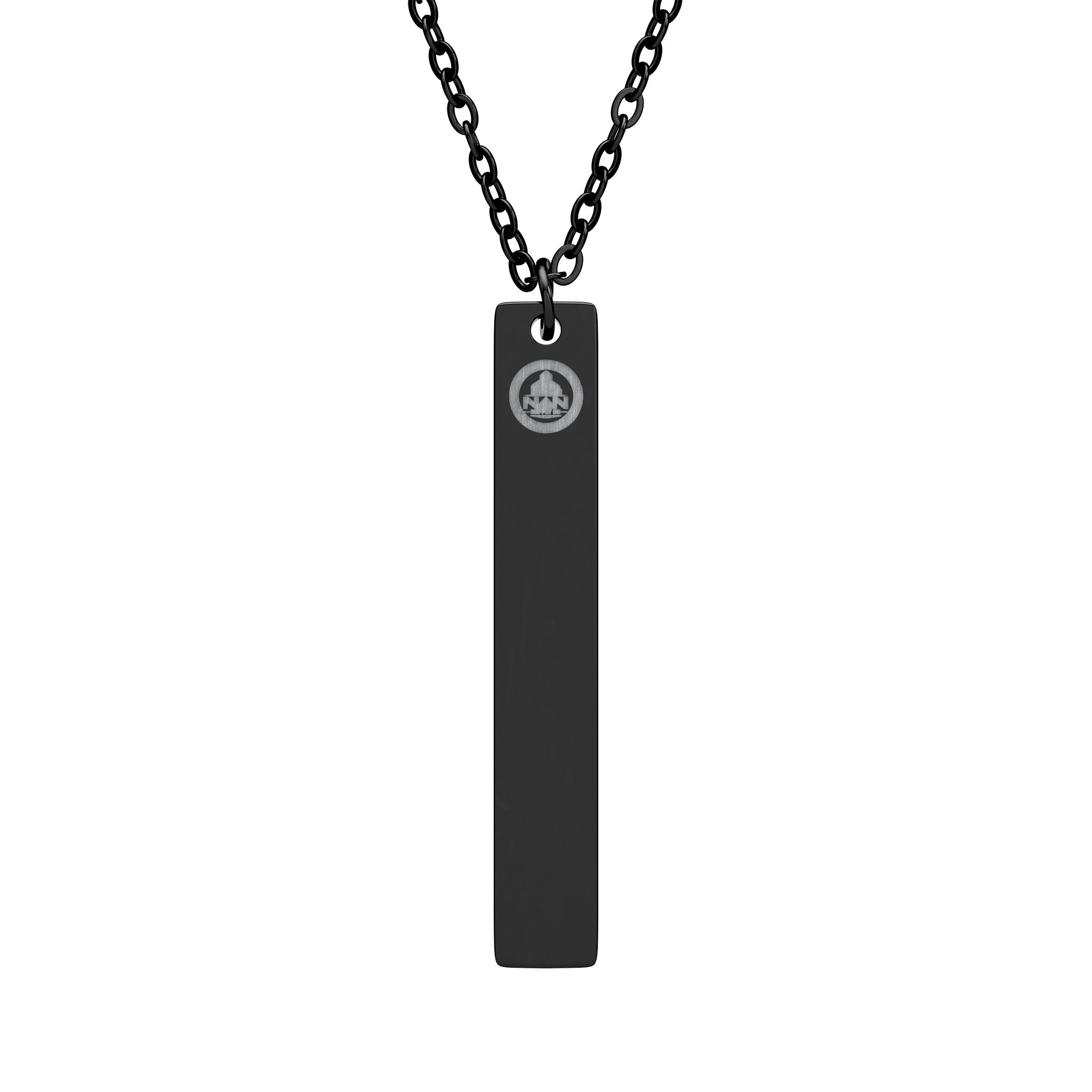 Engravable Vertical Bar Necklace — Personalized Slim Pendant with Accent Stud