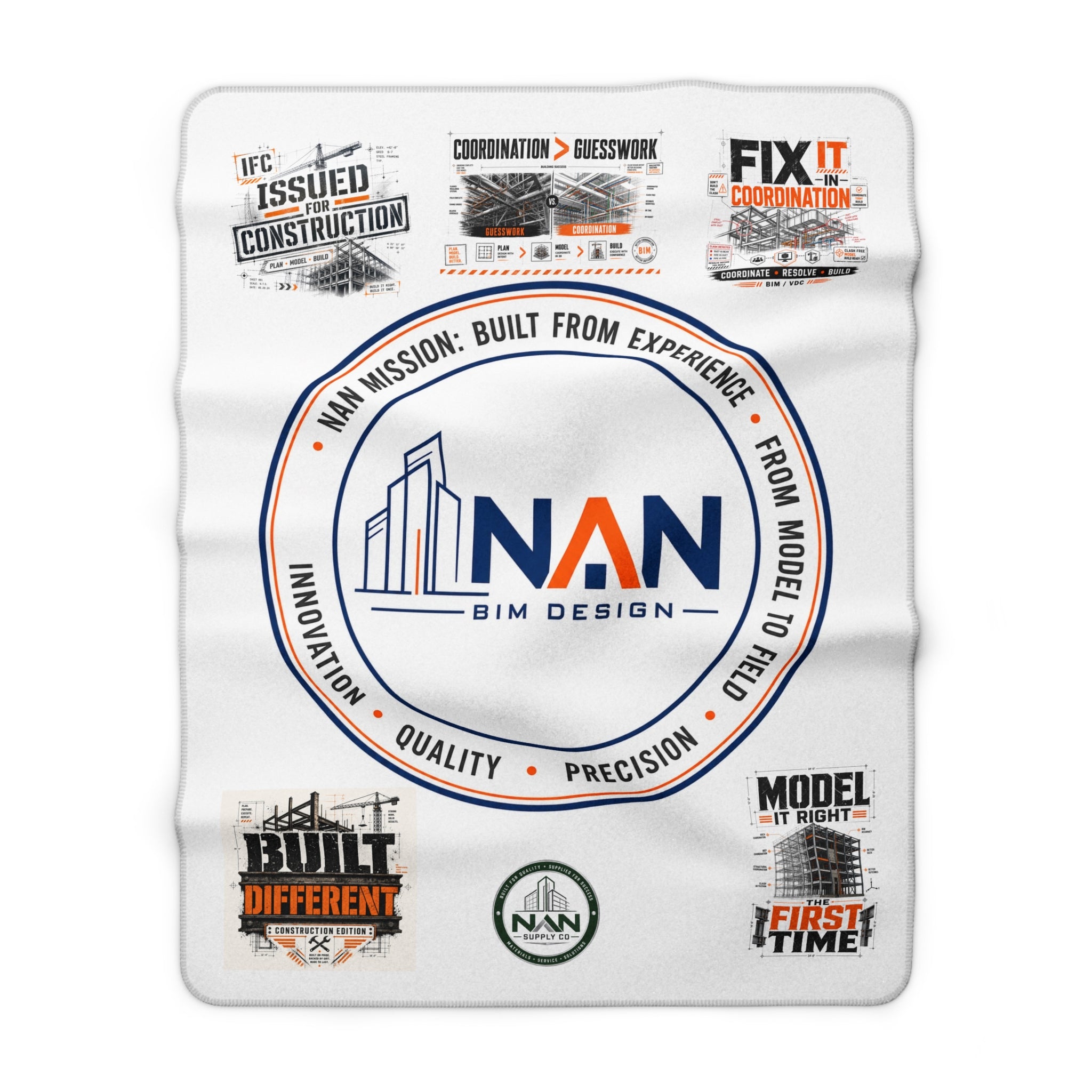 Sherpa Fleece Blanket — NAN BIM Design Logo Plush Throw for Construction Professionals