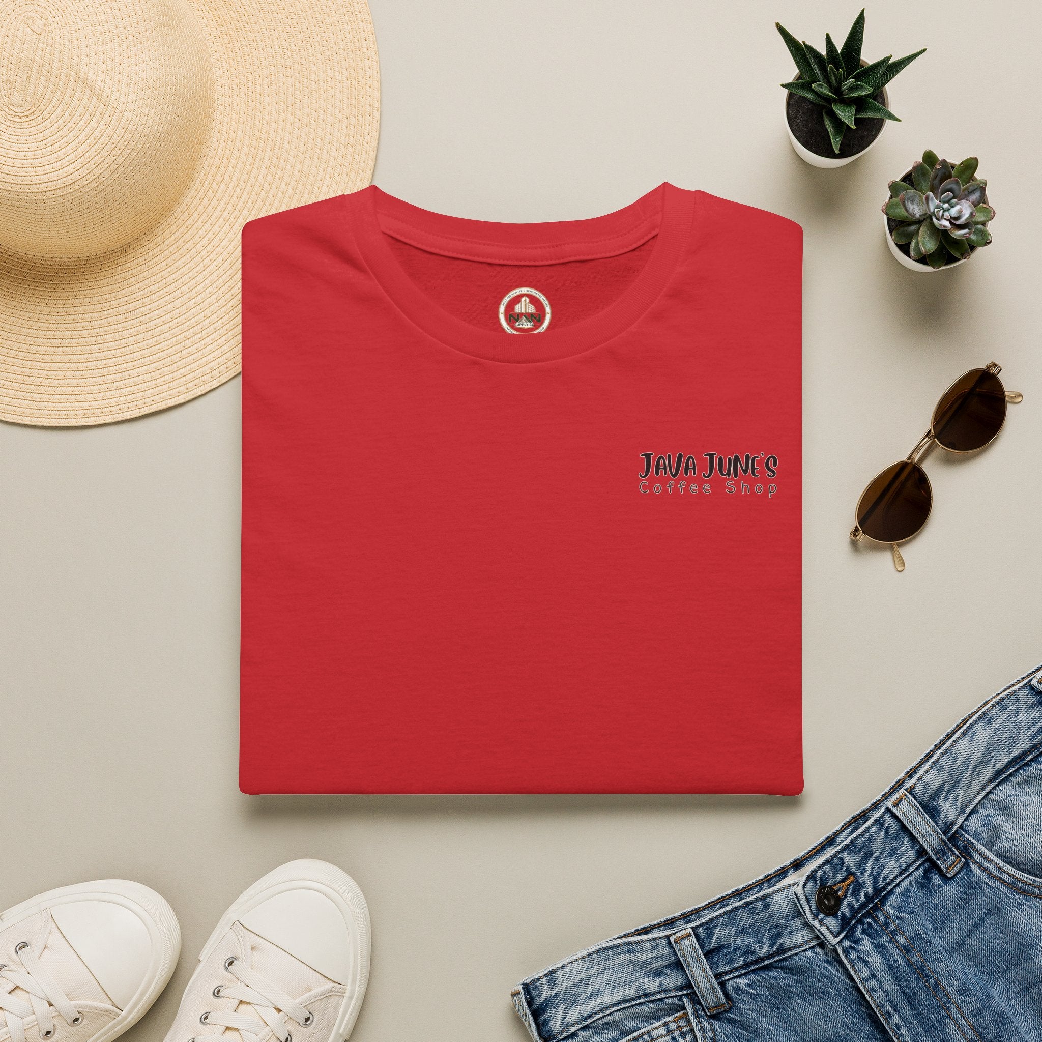 Coffee Shop Logo T-Shirt — "Java June's Coffee Shop" Minimal Chest Print