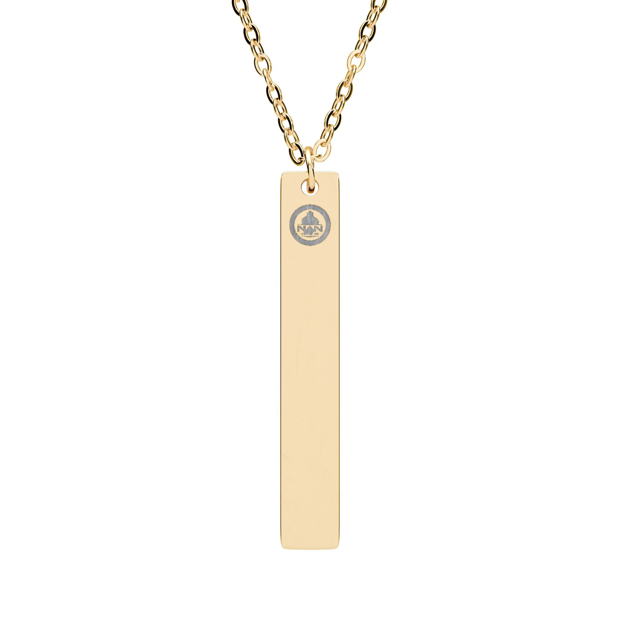 Engravable Vertical Bar Necklace — Personalized Slim Pendant with Accent Stud