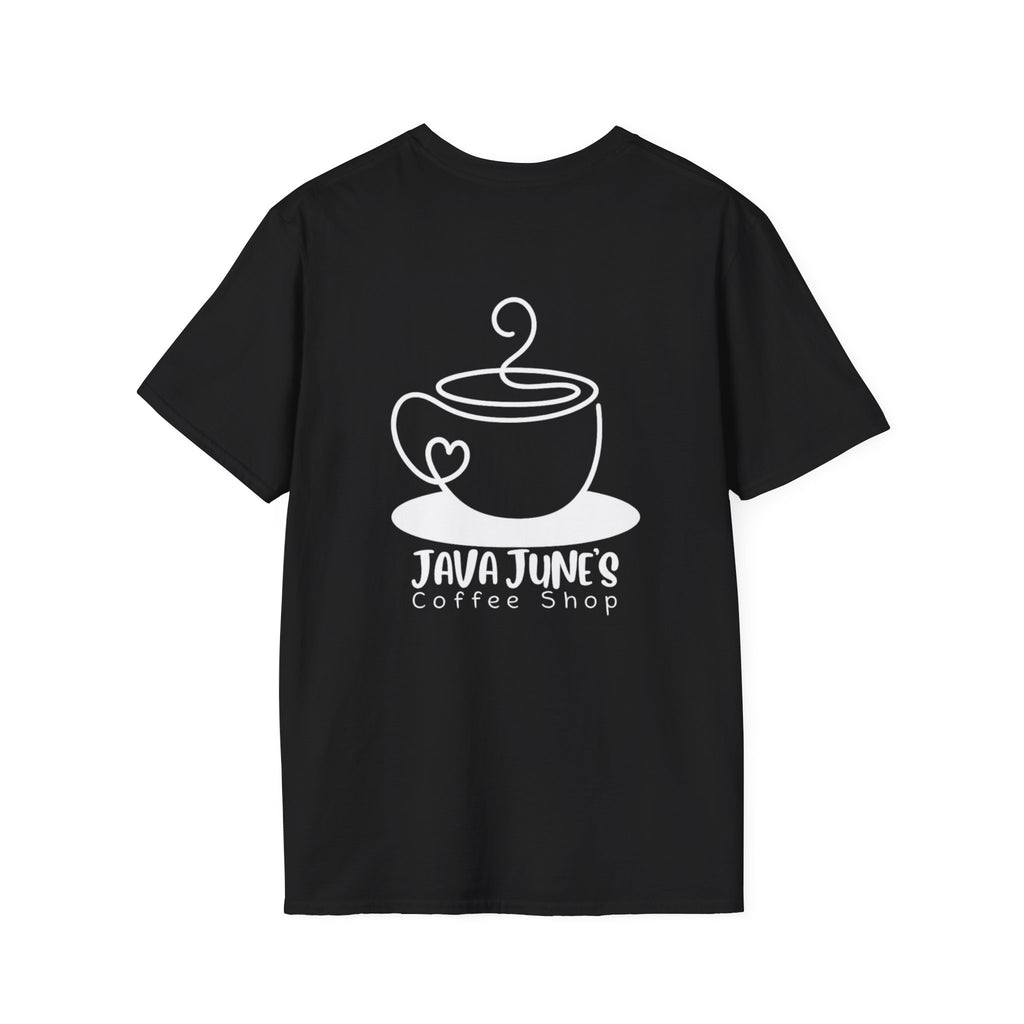 Coffee Shop Logo T-Shirt — "Java June's Coffee Shop" Minimal Chest Print