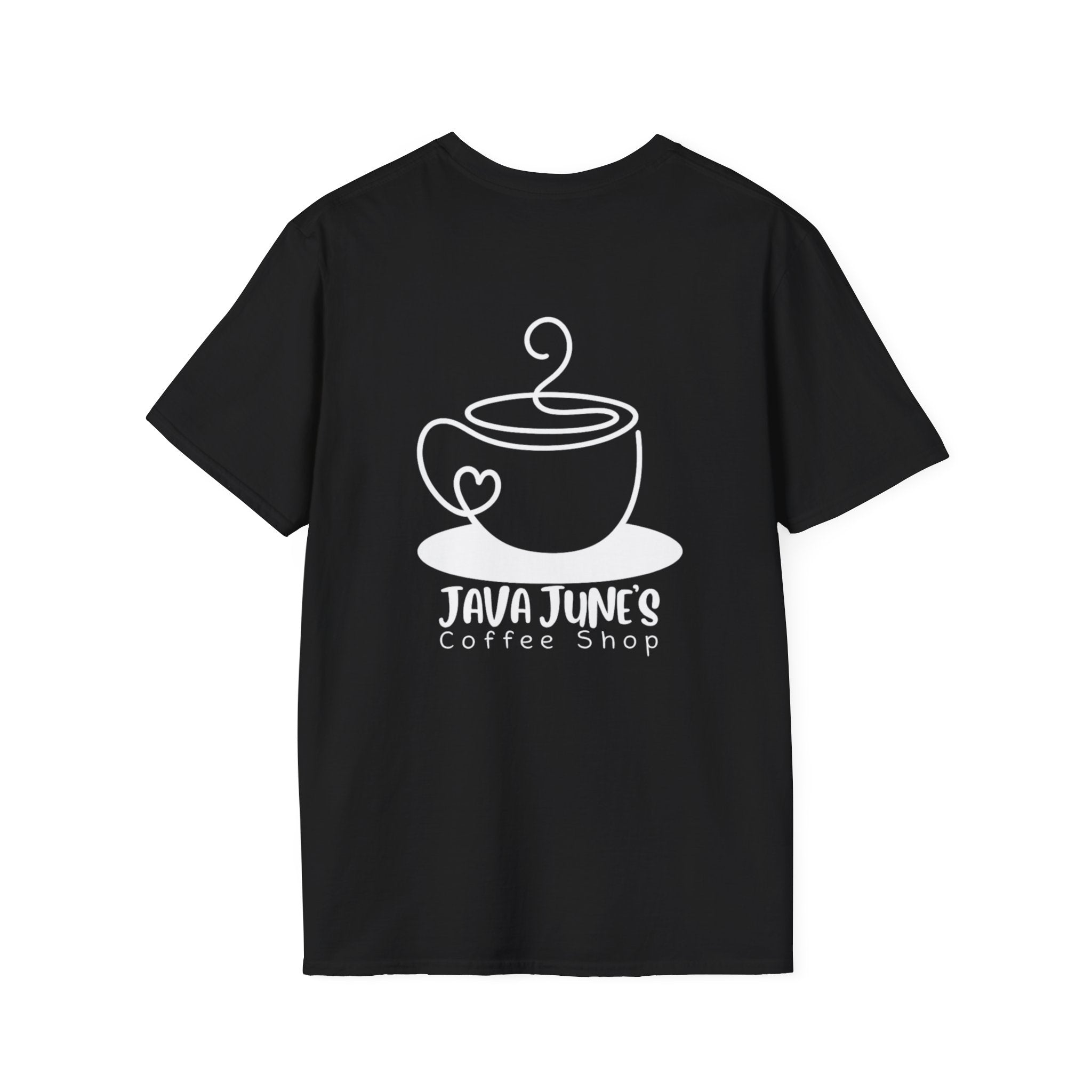 Coffee Shop Logo T-Shirt — "Java June's Coffee Shop" Minimal Chest Print