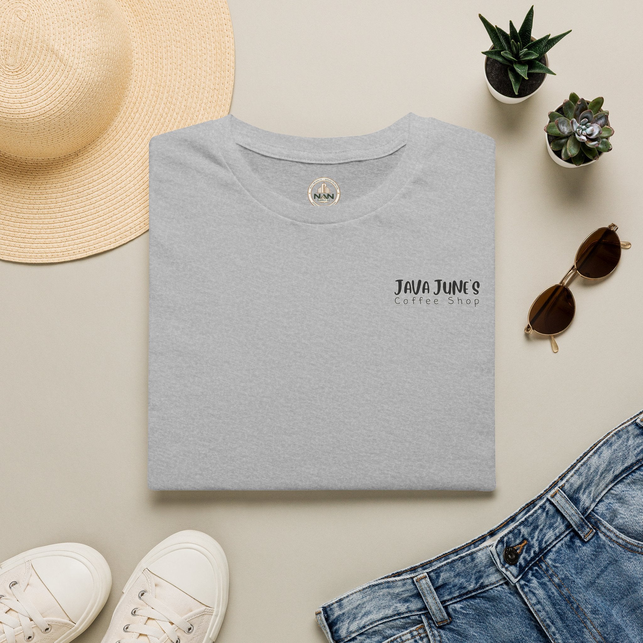 Coffee Shop Logo T-Shirt — "Java June's Coffee Shop" Minimal Chest Print