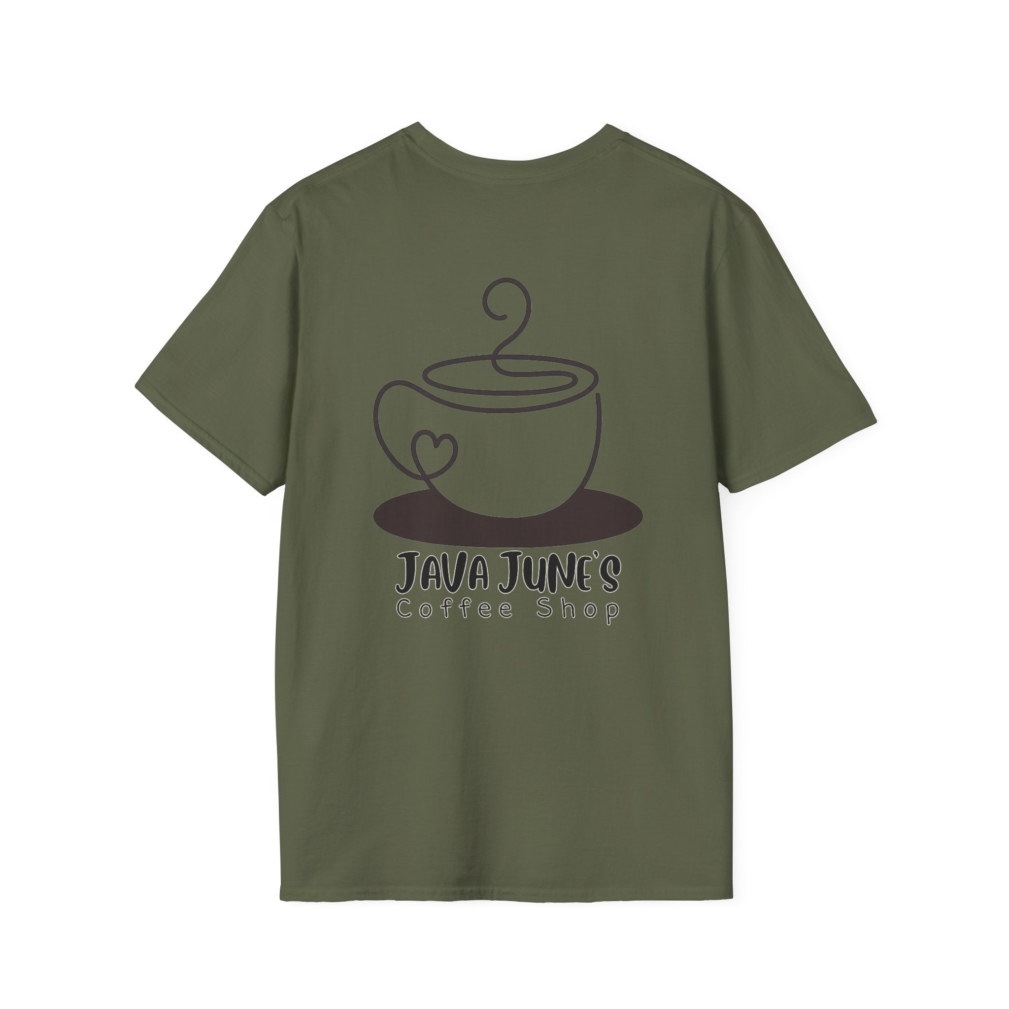 Coffee Shop Logo T-Shirt — "Java June's Coffee Shop" Minimal Chest Print
