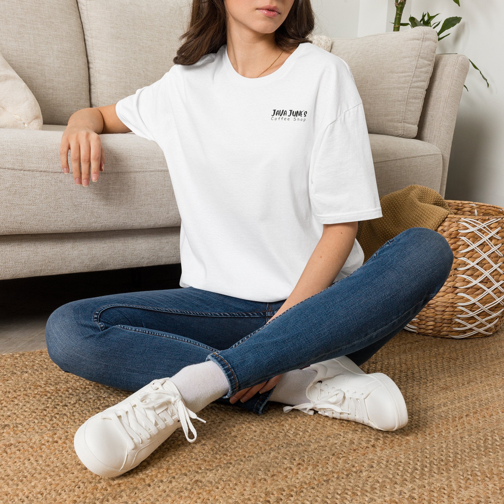 Coffee Shop Logo T-Shirt — "Java June's Coffee Shop" Minimal Chest Print