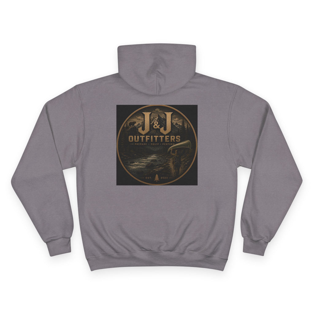 J&J Outfitters Champion Hoodie — Vintage Outdoor Fishing Logo Pullover