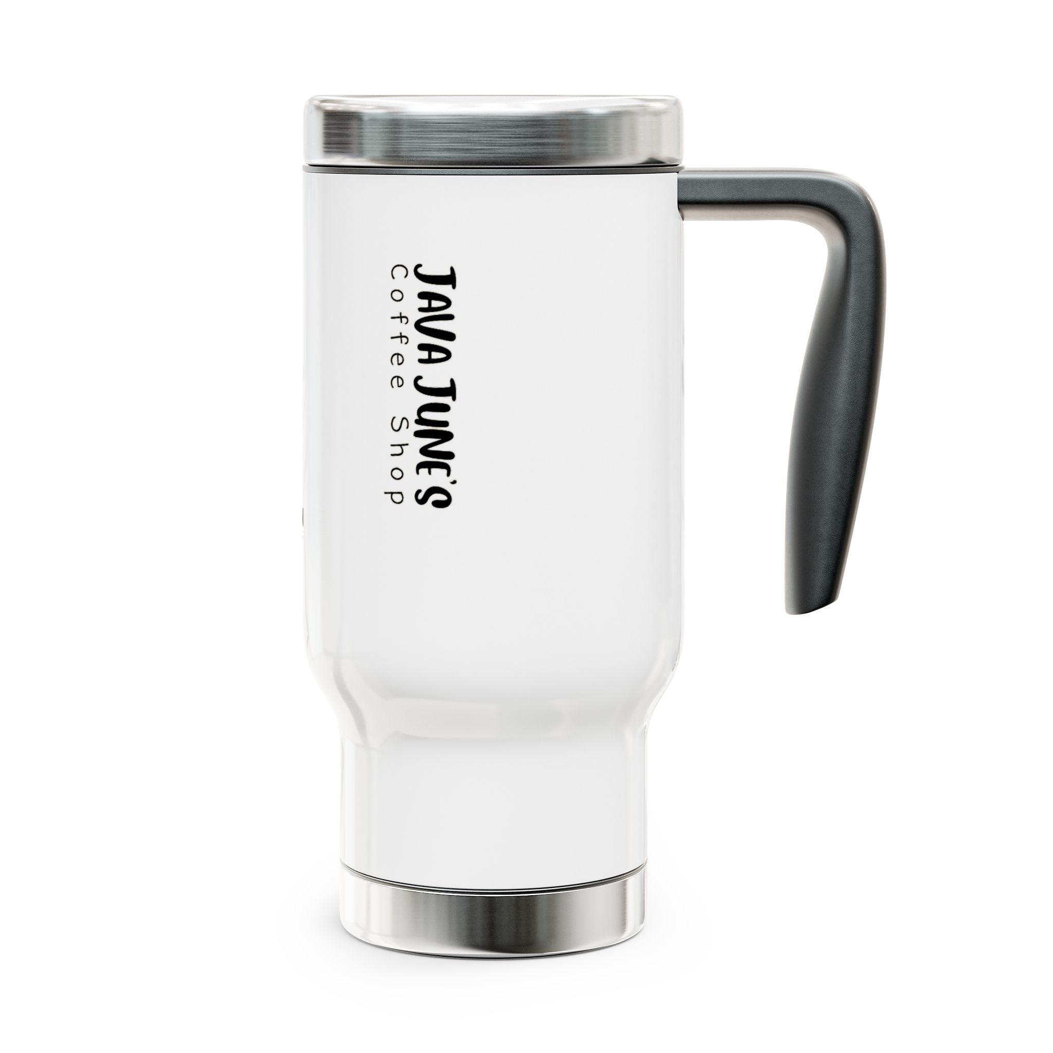 Coffee Shop Travel Mug — "Java June's Coffee Shop" 14oz Stainless Steel Travel Mug with Handle