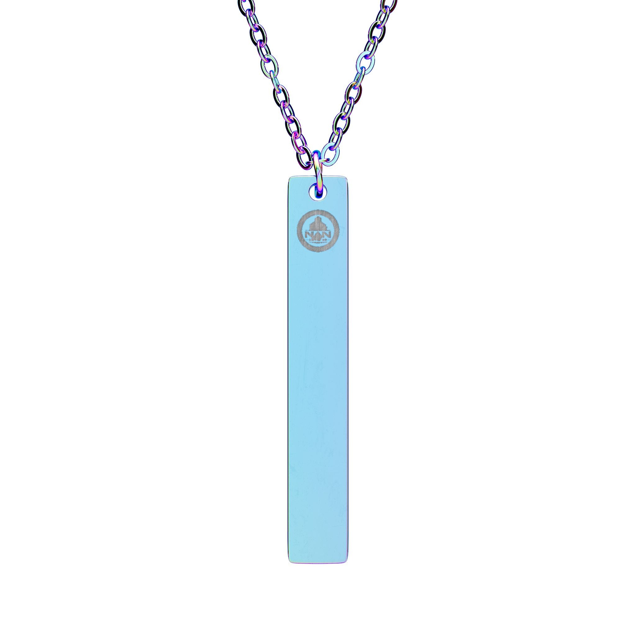 Engravable Vertical Bar Necklace — Personalized Slim Pendant with Accent Stud