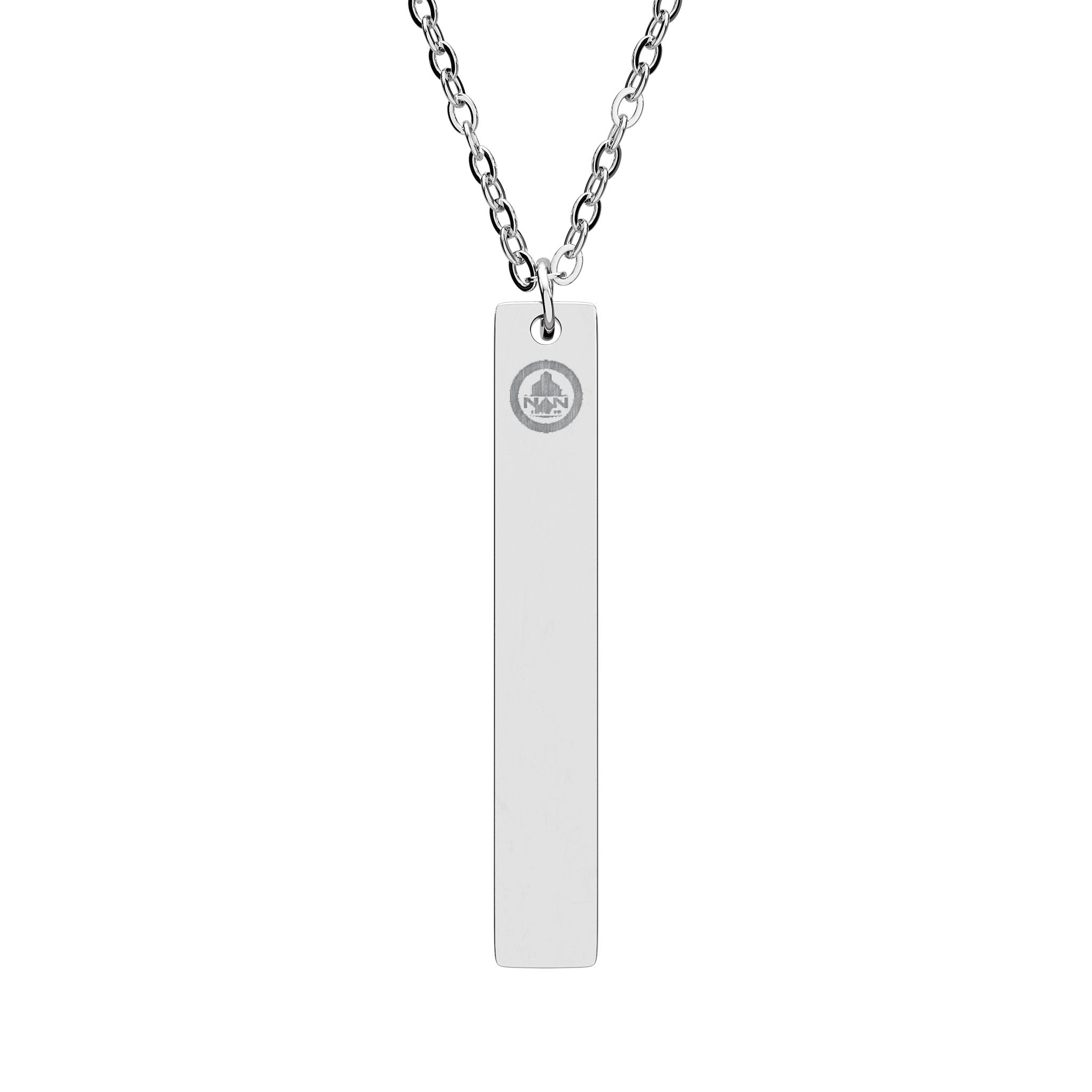 Engravable Vertical Bar Necklace — Personalized Slim Pendant with Accent Stud