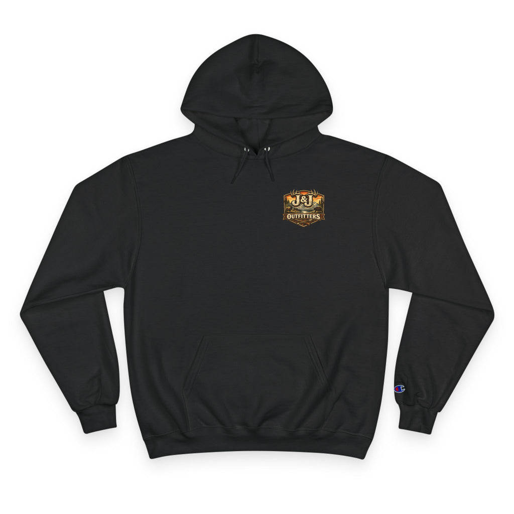 J&J Outfitters Champion Hoodie — Vintage Outdoor Fishing Logo Pullover