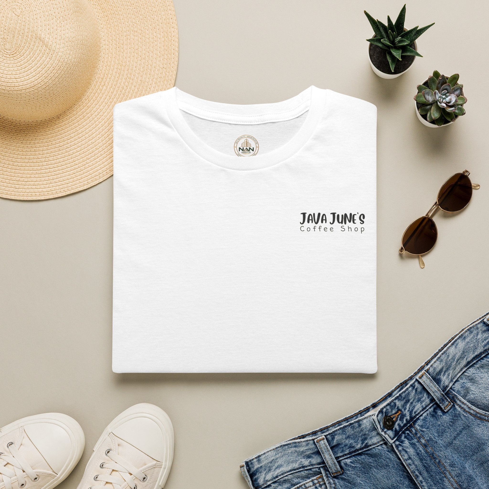 Coffee Shop Logo T-Shirt — "Java June's Coffee Shop" Minimal Chest Print