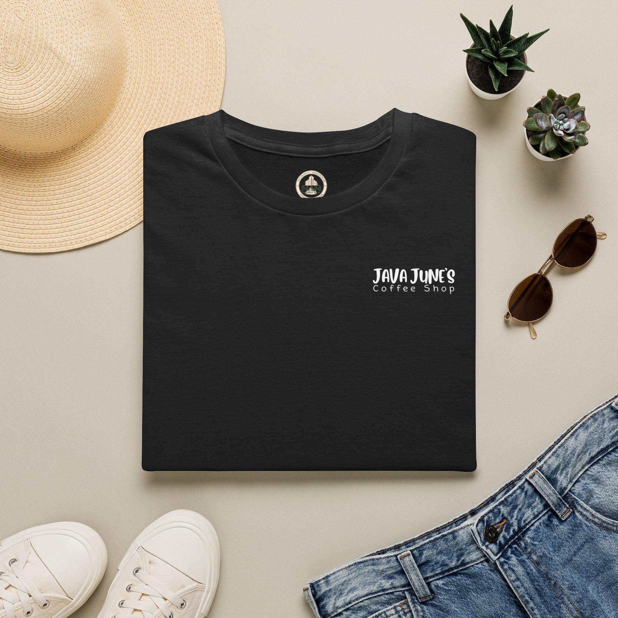 Coffee Shop Logo T-Shirt — "Java June's Coffee Shop" Minimal Chest Print