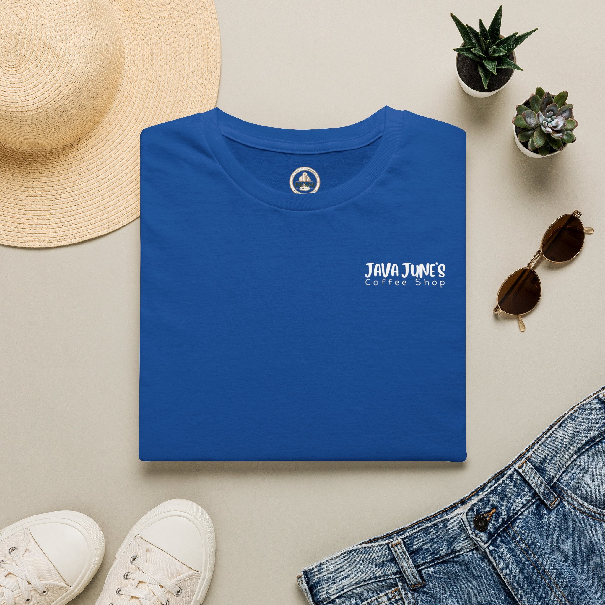 Coffee Shop Logo T-Shirt — "Java June's Coffee Shop" Minimal Chest Print