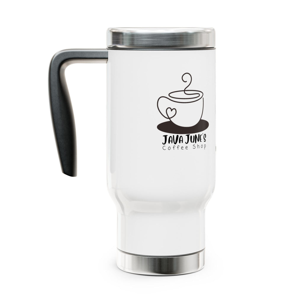 Coffee Shop Travel Mug — "Java June's Coffee Shop" 14oz Stainless Steel Travel Mug with Handle