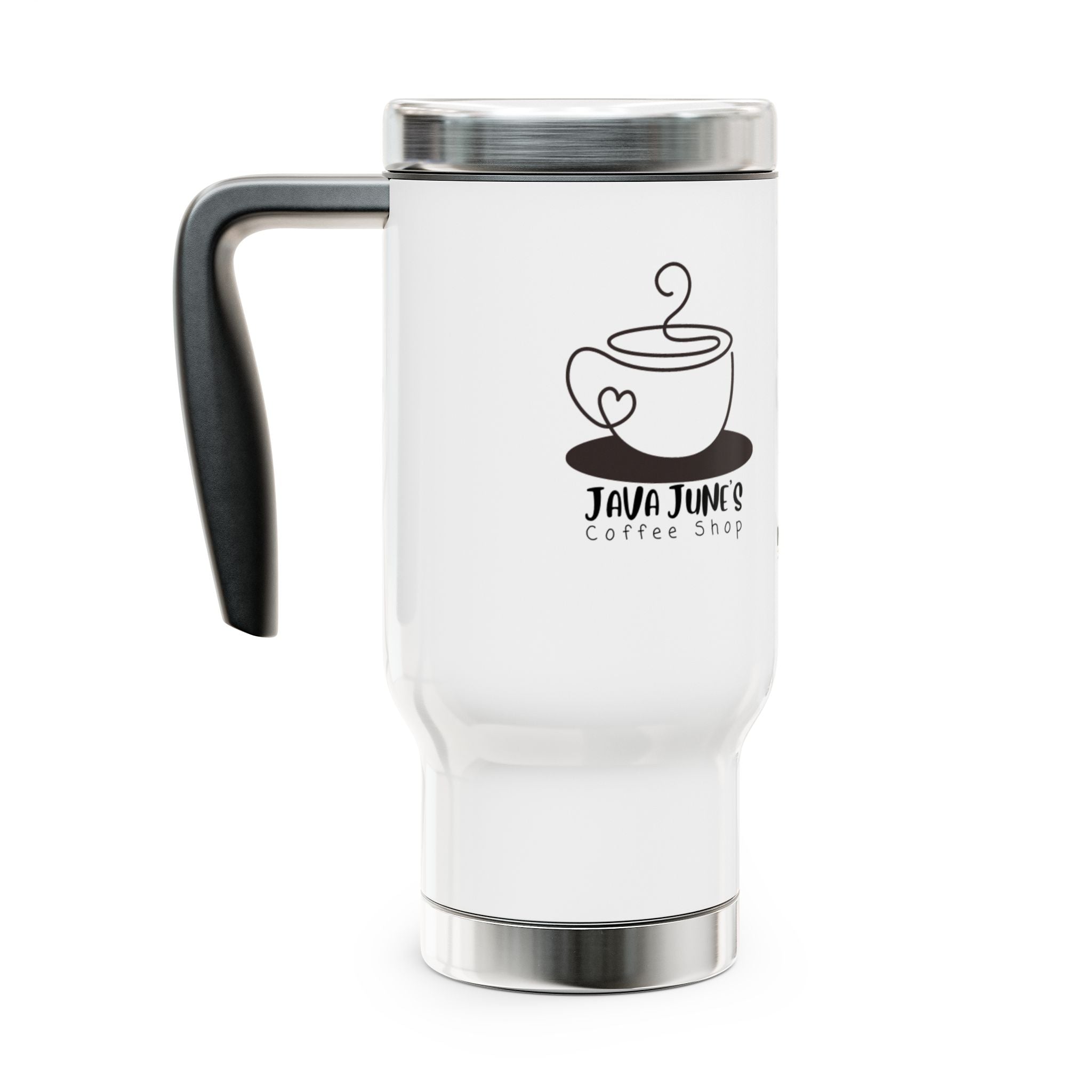 Coffee Shop Travel Mug — "Java June's Coffee Shop" 14oz Stainless Steel Travel Mug with Handle