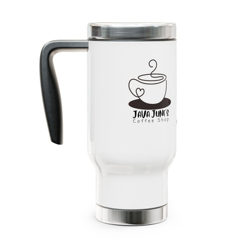 Coffee Shop Travel Mug — "Java June's Coffee Shop" 14oz Stainless Steel Travel Mug with Handle
