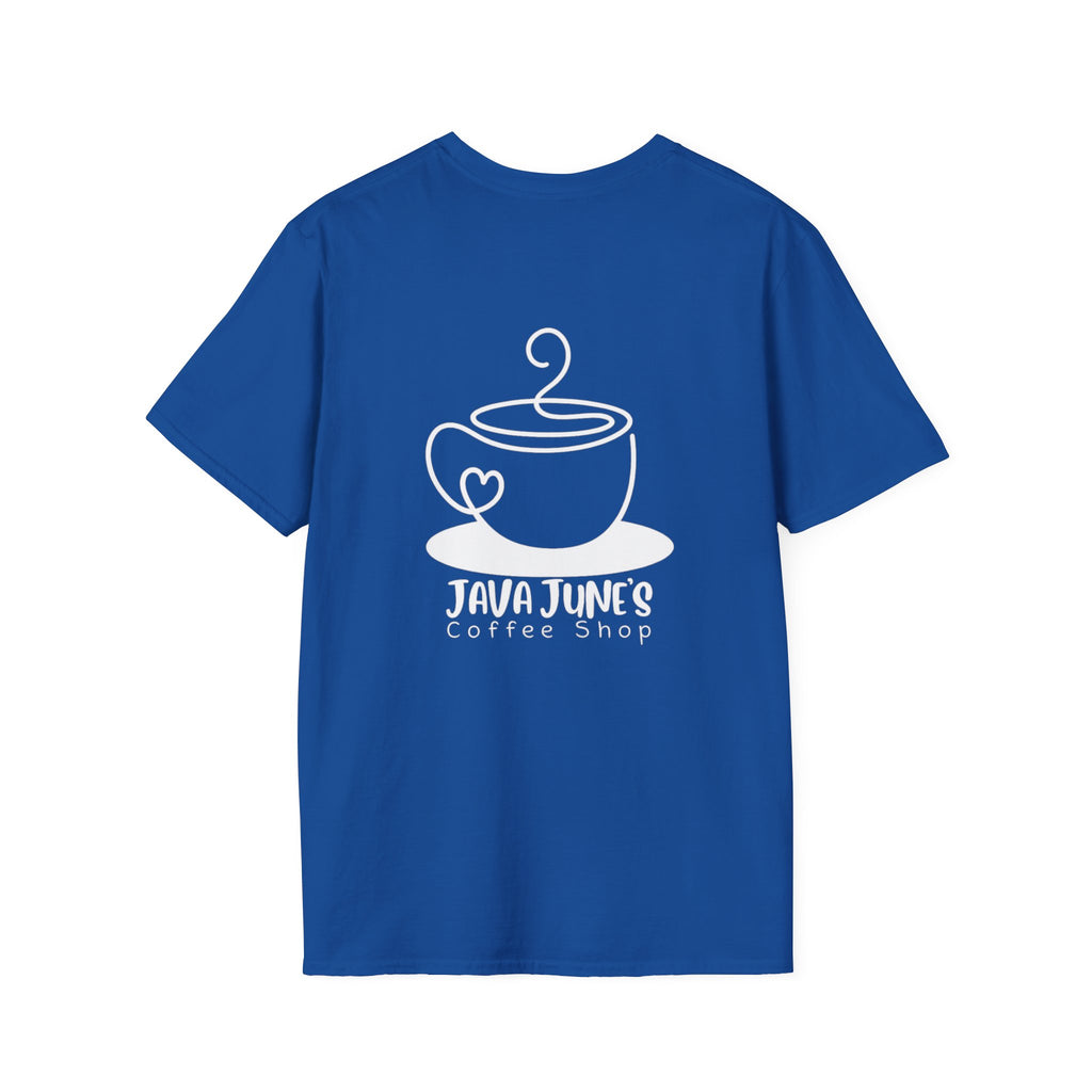 Coffee Shop Logo T-Shirt — "Java June's Coffee Shop" Minimal Chest Print