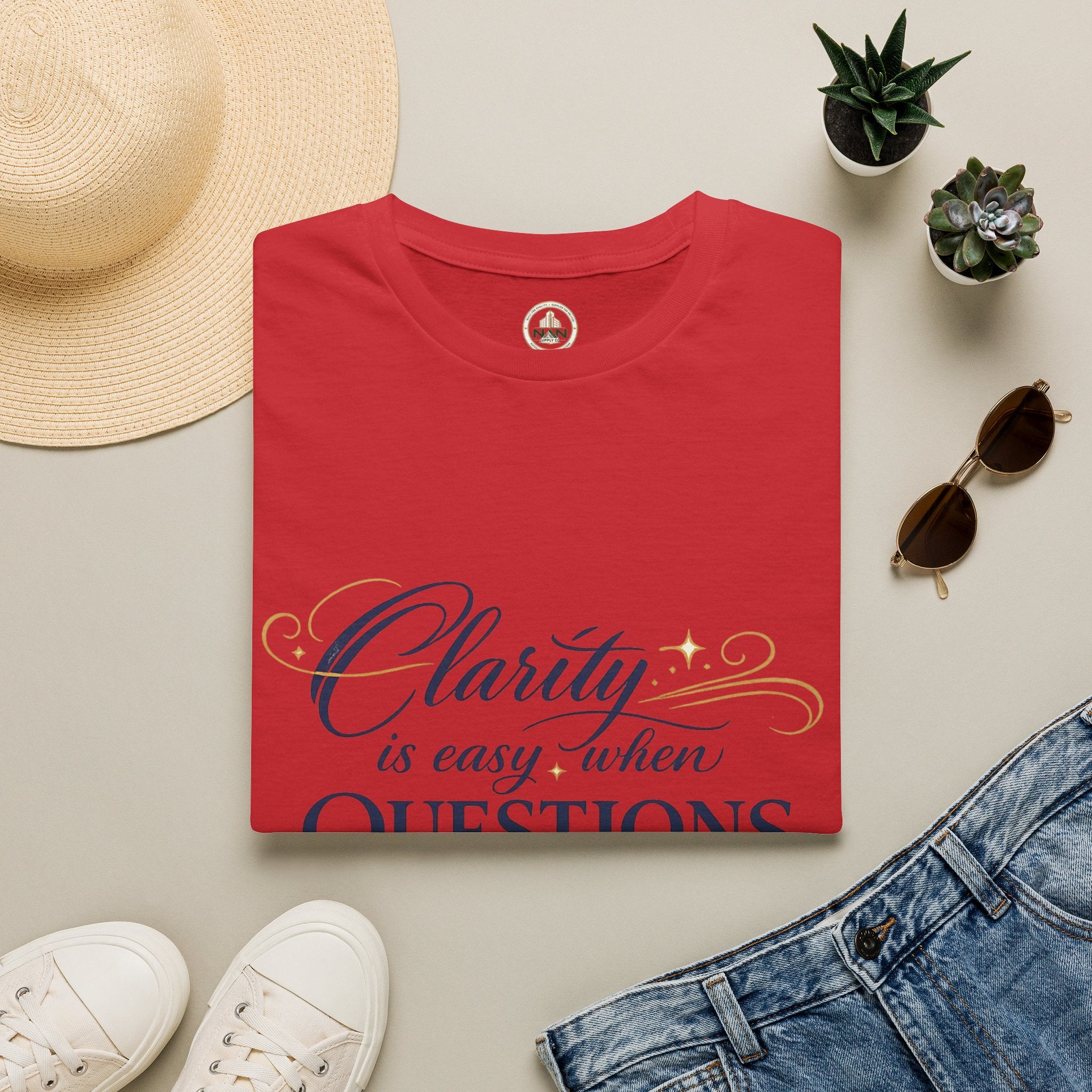 T-Shirt — “Clarity is Easy When Questions Are Asked” Inspirational Graphic Tee