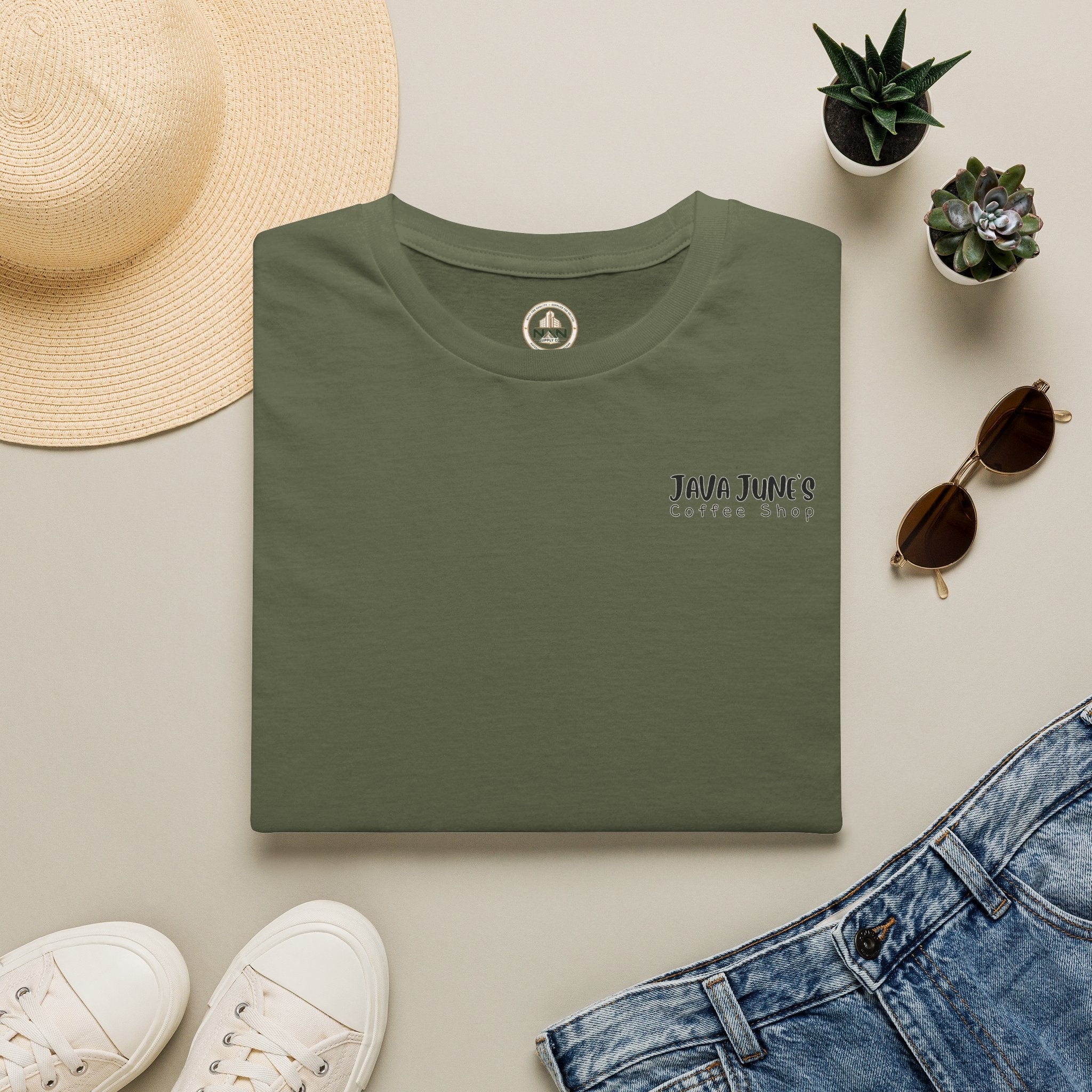 Coffee Shop Logo T-Shirt — "Java June's Coffee Shop" Minimal Chest Print