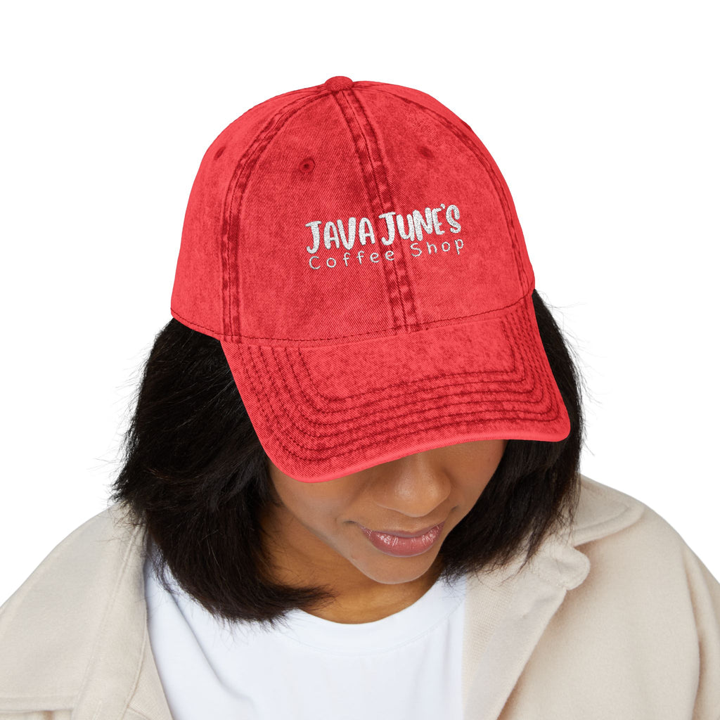 DRAFT Vintage Embroidered Baseball Cap — "Java Juno Coffeehouse" Washed Cotton
