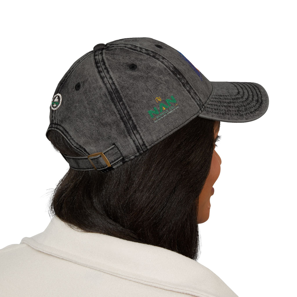 Vintage Embroidered Cap — Distressed NAN Logo Baseball Hat