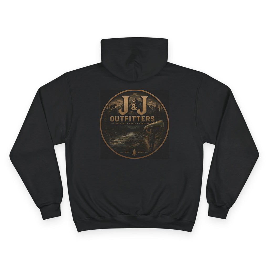 J&J Outfitters Champion Hoodie — Vintage Outdoor Fishing Logo Pullover