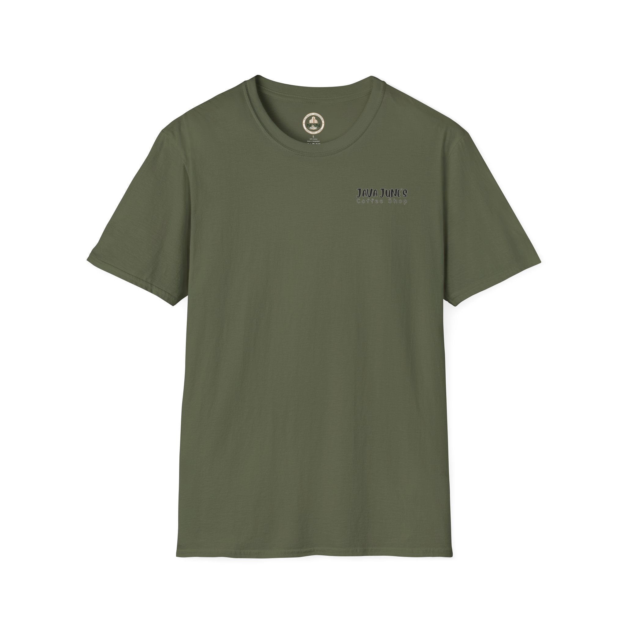 Coffee Shop Logo T-Shirt — "Java June's Coffee Shop" Minimal Chest Print