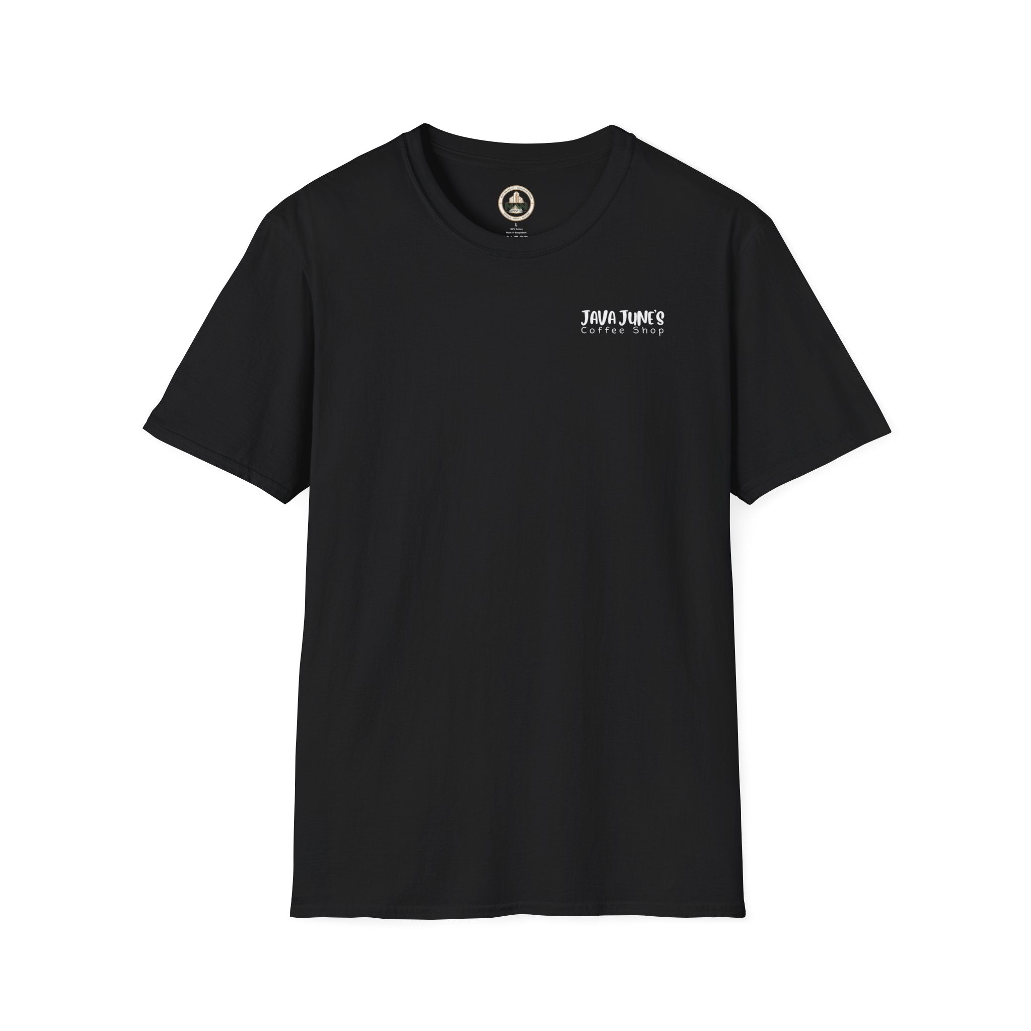 Coffee Shop Logo T-Shirt — "Java June's Coffee Shop" Minimal Chest Print