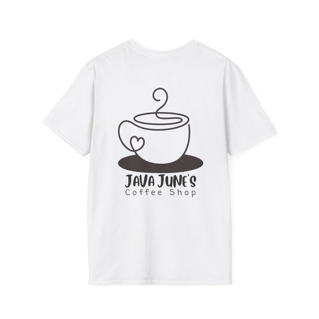 Coffee Shop Logo T-Shirt — "Java June's Coffee Shop" Minimal Chest Print