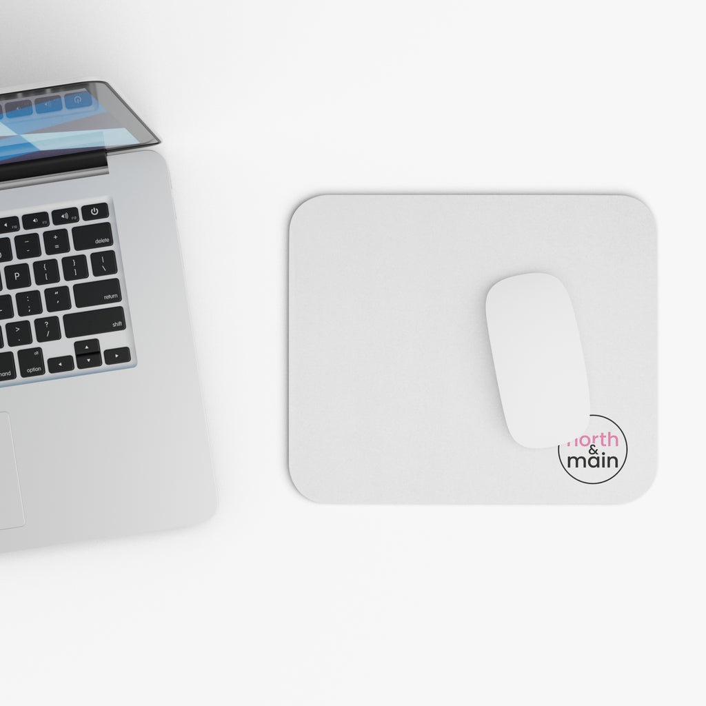 Mouse Pad — Minimal White Desk Mousepad with 'north & main' Logo