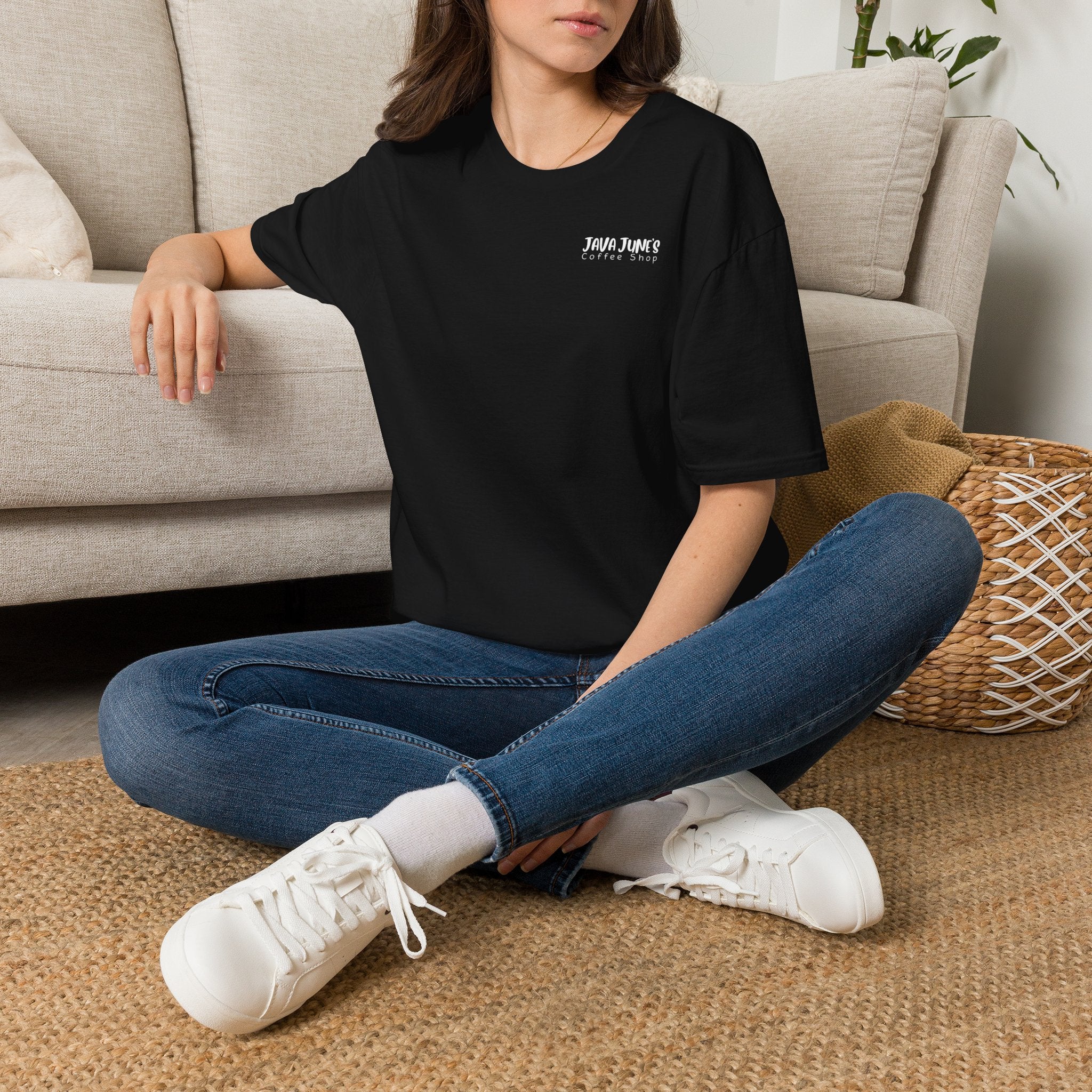 Coffee Shop Logo T-Shirt — "Java June's Coffee Shop" Minimal Chest Print