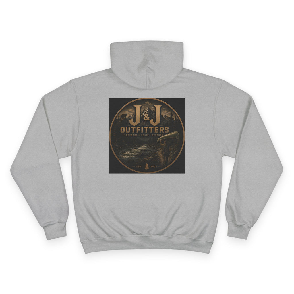 J&J Outfitters Champion Hoodie — Vintage Outdoor Fishing Logo Pullover